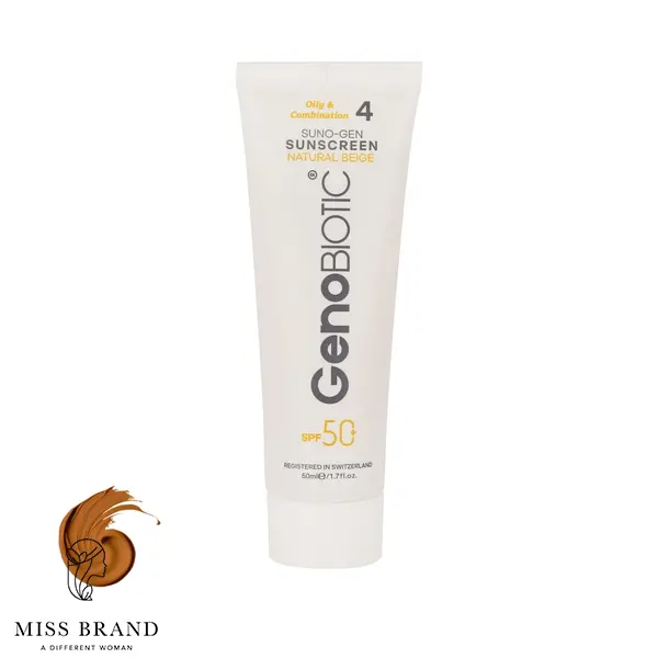 کرم ضد آفتاب بژ طبیعی ژنو بایوتیک با SPF50 مناسب پوست چرب و مختلط