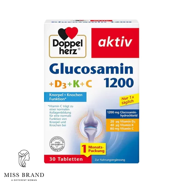 قرص گلوکزامین 1200 با ویتامین D3+k+C دوپل هرز 30 عددی